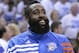 OKLAHOMA CITY, OK - MAY 16: James Harden #13 of the Oklahoma City Thunder warms up before playing the Los Angeles Lakers in Game Two of the Western Conference Semifinals during the 2012 NBA Playoffs on May 16, 2012 at the Chesapeake Energy Arena in Oklahoma City, Oklahoma. The Thunder beat the Lakers 77-75. NOTE TO USER: User expressly acknowledges and agrees that, by downloading and or using the photograph, User is consenting to the terms and conditions of the Getty Images License Agreement. (Photo by Brett Deering/Getty Images)
