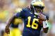 ANN ARBOR, MI - SEPTEMBER 08: Denard Robinson #16 of the Michigan Wolverines runs for a third quarter touchdown while playing the Air Force Falcons at Michigan Stadium on September 8, 2012 in Ann Arbor, Michigan. (Photo by Gregory Shamus/Getty Images)
