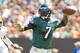 CLEVELAND, OH - SEPTEMBER 09: Quarterback Michael Vick #7 of the Philadelphia Eagles passes during the first quarter against the Cleveland Browns in their season opener at Cleveland Browns Stadium on September 9, 2012 in Cleveland, Ohio. (Photo by Jason Miller/Getty Images)