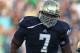 SOUTH BEND, IN - SEPTEMBER 08: Stephon Tuitt #7 of the Notre Dame Fighting Irish Leaps in celebration after sacking Robert Marve of the Purdue Boilermakers at Notre Dame Stadium on September 8, 2012 in South Bend, Indiana. Notre Dame defeated Purdue 20-17. (Photo by Jonathan Daniel/Getty Images)