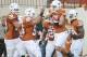 Sep 8, 2012; Austin, TX, USA; Texas Longhorns quarterback David Ash (14) reacts after scoring a touchdown against the New Mexico Lobos during the first half at Darrell K Royal-Texas Memorial Stadium. Mandatory Credit: Brendan Maloney-US PRESSWIRE