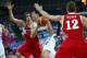 Aug 12, 2012; London, United Kingdom; Argentina player Pablo Prigioni (8) drives against Russia guard Alexey Shved (4) during the men's basketball bronze medal game in the London 2012 Olympic Games at North Greenwich Arena. Mandatory Credit: Rob Schumacher-USA TODAY Sports
