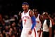 NEW YORK, NY - MAY 06: Carmelo Anthony #7 of the New York Knicks looks on against the Miami Heat in Game Four of the Eastern Conference Quarterfinals in the 2012 NBA Playoffs on May 6, 2012 at Madison Square Garden in New York City. NOTE TO USER: User expressly acknowledges and agrees that, by downloading and or using this photograph, User is consenting to the terms and conditions of the Getty Images License Agreement (Photo by Jeff Zelevansky/Getty Images)