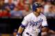 KANSAS CITY, MO - SEPTEMBER 06: Alex Gordon #4 of the Kansas City Royals hits a triple during the 3rd inning of the game against the Texas Rangers at Kauffman Stadium on September 6, 2012 in Kansas City, Missouri. (Photo by Jamie Squire/Getty Images)