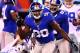 EAST RUTHERFORD, NJ - SEPTEMBER 05: defensive end Jason Pierre-Paul #90 of the New York Giants reacts after a tackle against the Dallas Cowboys during the 2012 NFL season opener at MetLife Stadium on September 5, 2012 in East Rutherford, New Jersey. (Photo by Al Bello/Getty Images)
