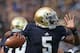 SOUTH BEND, IN - SEPTEMBER 08: Everett Golson #5 of the Notre Dame Fighting Irish passes against the Purdue Boilermakers at Notre Dame Stadium on September 8, 2012 in South Bend, Indiana. Notre Dame defeated Purdue 21-17. (Photo by Jonathan Daniel/Getty Images)