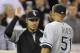 MINNEAPOLIS, MN - SEPTEMBER 14: Robin Ventura #23 and Alex Rios #51 of the Chicago White Sox celebrate a win against the Minnesota Twins on September 14, 2012 at Target Field in Minneapolis, Minnesota. The White Sox defeated the Twins 6-0. (Photo by Hannah Foslien/Getty Images)