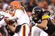 CLEVELAND, OH - JANUARY 01: Safety Troy Polamalu #43 of the Pittsburgh Steelers sacks quarterback Seneca Wallace #6 of the Cleveland Browns at Cleveland Browns Stadium on January 1, 2012 in Cleveland, Ohio. (Photo by Matt Sullivan/Getty Images)