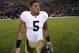 Oct 1, 2011; West Lafayette, IN, USA; Notre Dame Fighting Irish linebacker Manti Te'o (5) walks off the field after the game against the Purdue Boilermakers at Ross Ade Stadium. Notre Dame defeated Purdue 38-10. Mandatory Credit: Brian Spurlock-US PRESSWIRE