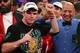 LAS VEGAS, NV - SEPTEMBER 15: Canelo Alvarez (L) reacts after knocking out Josesito Lopez during their WBC super welterweight title fight at MGM Grand Garden Arena on September 15, 2012 in Las Vegas, Nevada. (Photo by Josh Hedges/Getty Images)
