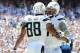 SAN DIEGO, CA - SEPTEMBER 16: Nick Hardwick #61 of the San Diego Chargers reacts to the touchdown of Dante Rosario #88 for a 7-0 lead over the Tennessee Titans during the first quarter at Qualcomm Stadium on September 16, 2012 in San Diego, California. (Photo by Harry How/Getty Images)