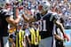 NASHVILLE, TN - SEPTEMBER 09: Tight end Aaron Hernandez #81 of the New England Patriots congratulates teammate Rob Gronkowski #87 on scoring a touchdown against the Tennessee Titans during their season opener at LP Field on September 9, 2012 in Nashville, Tennessee. (Photo by Frederick Breedon/Getty Images)