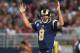 ST. LOUIS, MO - SEPTEMBER 16: Sam Bradford #8 of the St. Louis Rams looks, unsuccessfully, for a touchdown call against the Washington Redskins at the Edward Jones Dome on September 16, 2012 in St. Louis, Missouri. (Photo by Dilip Vishwanat/Getty Images)