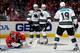 WASHINGTON, DC - FEBRUARY 13: Joe Pavelski #8 of the San Jose Sharks celebrates with Logan Couture #39 and Joe Thornton #19 after scoring in the second period against the Washington Capitals at the Verizon Center on February 13, 2012 in Washington, DC. (Photo by Greg Fiume/Getty Images)