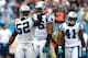 CHARLOTTE, NC - SEPTEMBER 16: Jon Beason #52 of the Carolina Panthers points to the bench during their game against the New Orleans Saints at Bank of America Stadium on September 16, 2012 in Charlotte, North Carolina. (Photo by Streeter Lecka/Getty Images)