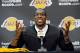 EL SEGUNDO, CA - AUGUST 10: Dwight Howard speaks after being introduced to the media as the newest member of the Los Angeles Lakers during a news conference at the Toyota Sports Center on August 10, 2012 in El Segundo, California. The Lakers aquired Howard from Orlando Magic in a four-team trade. In addition Lakers wil receive Chris Duhon and Earl Clark from the Magic. (Photo by Kevork Djansezian/Getty Images)