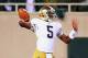September 15, 2012; East Lansing, MI, USA; Notre Dame Fighting Irish quarterback Everett Golson (5) throws a pass during the second half against the Michigan State Spartans at Spartan Stadium. Notre Dame won 20-3. Mandatory Credit: Mike Carter-US PRESSWIRE