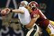 NEW ORLEANS, LA - SEPTEMBER 09: Drew Brees #9 of the New Orleans Saints throws the ball as he is tackled by Ryan Kerrigan #91 of the Washington Redskins during the season opener at Mercedes-Benz Superdome on September 9, 2012 in New Orleans, Louisiana. The Redskins defeated the Saints 40-32. (Photo by Chris Graythen/Getty Images)