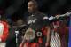 Apr 21, 2012; Atlanta, GA, USA; Jon Jones reacts to beating Rashad Evans in the main event and light heavyweight title bout during UFC 145 at Philips Arena. Jon Jones won the bout by unanimous decision. Mandatory Credit: Paul Abell-US PRESSWIRE