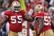 SAN FRANCISCO, CA - NOVEMBER 13: Ahmad Brooks #55 and Patrick Willis #52 of the San Francisco 49ers celebrate after Willis tackled Eli Manning #10 of the New York Giants at Candlestick Park on November 13, 2011 in San Francisco, California. (Photo by Ezra Shaw/Getty Images)