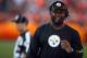 September 9, 2012; Denver, CO, USA; Pittsburgh Steelers coach Mike Tomlin before the game against the Denver Broncos at Sports Authority Field at Mile High. Mandatory Credit: Chris Humphreys-US PRESSWIRE