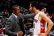 ATLANTA, GA - JANUARY 16: Dwane Casey of the Toronto Raptors converses with Jose Calderon #8 against the Atlanta Hawks at Philips Arena on January 16, 2012 in Atlanta, Georgia. NOTE TO USER: User expressly acknowledges and agrees that, by downloading and or using this photograph, User is consenting to the terms and conditions of the Getty Images License Agreement. (Photo by Kevin C. Cox/Getty Images)