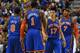 PHILADELPHIA, PA - MARCH 21: Jeremy Lin #17 of the New York Knicks is congratulated by teammate Amare Stoudemire #1 at the Wells Fargo Center on March 21, 2012 in Philadelphia, Pennsylvania. The Knicks won 82-79. NOTE TO USER: User expressly acknowledges and agrees that, by downloading and or using this photograph, User is consenting to the terms and conditions of the Getty Images License Agreement. (Photo by Drew Hallowell/Getty Images)
