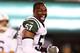EAST RUTHERFORD, NJ - AUGUST 26: Bart Scott #57 of the New York Jets reacts during a preseason game against the Carolina Panthers at MetLife Stadium on August 26, 2012 in East Rutherford, New Jersey. (Photo by Jeff Zelevansky/Getty Images)