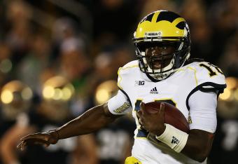 Denard Robinson has thrown four interceptions -- and we're only through one half.