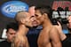 TORONTO, CANADA - SEPTEMBER 21: (L-R) Opponents Cub Swanson and Charles Oliveira face off during the UFC 152 weigh-in at Mattamy Athletic Centre at the Gardens on September 21, 2012 in Toronto, Ontario, Canada. (Photo by Josh Hedges/Zuffa LLC/Zuffa LLC via Getty Images)