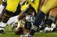 SOUTH BEND, IN - SEPTEMBER 22: Quarterback Denard Robinson #16 of the Michigan Wolverines fumbles the ball in the third quarter against the Notre Dame Fighting Irish at Notre Dame Stadium on September 22, 2012 in South Bend, Indiana. (Photo by Jonathan Daniel/Getty Images)