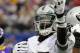 MINNEAPOLIS, MN - NOVEMBER 20: Denarius Moore #17 of the Oakland Raiders tosses the ball into the air during the game against the Minnesota Vikings on November 20, 2011 at Hubert H. Humphrey Metrodome in Minneapolis, Minnesota. (Photo by Hannah Foslien/Getty Images)