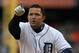 DETROIT, MI - SEPTEMBER 22: Miguel Cabrera #24 of the Detroit Tigers points to the crowd after hitting home run number 42 in the fourth inning against the Minnesota Twins at Comerica Park on September 22, 2012 in Detroit, Michigan. (Photo by Dave Reginek/Getty Images)