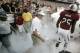 COLUMBIA, SC - SEPTEMBER 15: Coach Steve Spurrier of the South Carolina Gamecocks rushes onto field during the start of their game against the UAB Blazers on September 15, 2012 at Williams Brice Stadium in Columbia, South Carolina. (Photo by Mary Ann Chastain/Getty Images)
