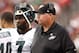GLENDALE, AZ - SEPTEMBER 23: Head coach Andy Reid and quarterback Michael Vick #7 of the Philadelphia Eagles stand on the sidelines during the NFL game against the Arizona Cardinals at the University of Phoenix Stadium on September 23, 2012 in Glendale, Arizona. The Carindals defeated the Eagles 27-6. (Photo by Christian Petersen/Getty Images)