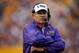 BATON ROUGE, LA - SEPTEMBER 01: Head coach Les Miles of the LSU Tigers watches a play against the North Texas Mean Green at Tiger Stadium on September 1, 2012 in Baton Rouge, Louisiana. (Photo by Chris Graythen/Getty Images)
