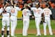 BALTIMORE, MD - SEPTEMBER 24: Adam Jones #10 of the Baltimore Orioles celebrates with Jim Johnson #43 after a 4-1 victory against the Toronto Blue Jays at Oriole Park at Camden Yards on September 24, 2012 in Baltimore, Maryland. (Photo by Greg Fiume/Getty Images)