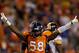 DENVER, CO - SEPTEMBER 9: Linebacker Von Miller #58 of the Denver Broncos celebrates after recording a sack on the quarterback during the fourth quarter against the Pittsburgh Steelers at Sports Authority Field Field at Mile High on September 9, 2012 in Denver, Colorado. The Broncos defeated the Steelers 31-19. (Photo by Justin Edmonds/Getty Images)