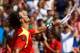 GIJON, SPAIN - SEPTEMBER 16: David Ferrer of Spain celebrates his win over John Isner of the United States during day three of the semi final Davis Cup between Spain and the United States at the Parque Hermanos Castro on September 16, 2012 in Gijon, Spain. (Photo by Manuel Queimadelos Alonso/Getty Images)