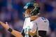 INDIANAPOLIS, IN - SEPTEMBER 23: Blaine Gabbert #11 of the Jacksonville Jaguars looks back to the sidelines for a play against the Indianapolis Colts at Lucas Oil Stadium on September 23, 2012 in Indianapolis, Indiana. (Photo by Michael Hickey/Getty Images)