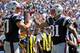 NASHVILLE, TN - SEPTEMBER 09: Tight end Aaron Hernandez #81 of the New England Patriots congratulates teammate Rob Gronkowski #87 on scoring a touchdown against the Tennessee Titans during their season opener at LP Field on September 9, 2012 in Nashville, Tennessee. (Photo by Frederick Breedon/Getty Images)