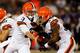 BALTIMORE, MD - SEPTEMBER 27: Quarterback Brandon Weeden #3 of the Cleveland Browns hands the ball off to running back Trent Richardson #33 against the Baltimore Ravens during the NFL Game at M&T Bank Stadium on September 27, 2012 in Baltimore, Maryland. (Photo by Rob Carr/Getty Images)