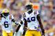 BATON ROUGE, LA - SEPTEMBER 01: Barkevious Mingo #49 of the LSU Tigers celebrates a tackle for a loss of yards against the North Texas Mean Green at Tiger Stadium on September 1, 2012 in Baton Rouge, Louisiana. LSU would win 41-14. (Photo by Stacy Revere/Getty Images)