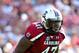 COLUMBIA, SC - SEPTEMBER 22: With a chunk of sod stuck in his facemask, Reginald Bowens #47 of the South Carolina Gamecocks waits for the Missouri Tigers to snap the ball during play at Williams-Brice Stadium on September 22, 2012 in Columbia, South Carolina. (Photo by Grant Halverson/Getty Images)