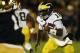 SOUTH BEND, IN - SEPTEMBER 22: Quarterback Denard Robinson #16 of the Michigan Wolverines runs for a first down in the third quarter against the Notre Dame Fighting Irish at Notre Dame Stadium on September 22, 2012 in South Bend, Indiana. (Photo by Jonathan Daniel/Getty Images)