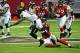 ATLANTA, GA - AUGUST 9: LaQuan Williams #15 of the Baltimore Ravens is tackled by Darrin Walls #29 of the Atlanta Falcons at the Georgia Dome on August 9, 2012 in Atlanta, Georgia (Photo by Scott Cunningham/Getty Images)