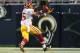 ST. LOUIS, MO - SEPTEMBER 16: Leonard Hankerson #85 of the Washington Redskins catches a 68-yard touchdown pass against the St. Louis Rams at the Edward Jones Dome on September 16, 2012 in St. Louis, Missouri. (Photo by Dilip Vishwanat/Getty Images)