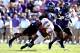 Oct 01, 2011; Fort Worth, TX, USA; SMU Mustangs wide receiver Darius Johnson (3) gets tackled by TCU Horned Frogs cornerback Jason Verrett (2) during the first half at Amon G. Carter Stadium. Mandatory Credit: Kevin Jairaj-US PRESSWIRE