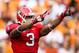 September 29, 2012; Athens, GA, USA; Georgia Bulldogs running back Todd Gurley (3) celebrates a touchdown run in the first half against the Tennessee Volunteers at Sanford Stadium. Mandatory Credit: Daniel Shirey-US PRESSWIRE