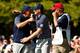 MEDINAH, IL - SEPTEMBER 29: Phil Mickelson and Keegan Bradley of the USA celebrate on the 12th green after defeating the Rose/Poulter team 7&6 during day two of the Morning Foursome Matches for The 39th Ryder Cup at Medinah Country Club on September 29, 2012 in Medinah, Illinois. (Photo by Jamie Squire/Getty Images)